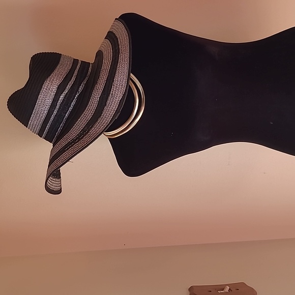 3/$15 Floppy hats, tan/gold sequins, white/black ribbon, black/metallic silver - Picture 2 of 4